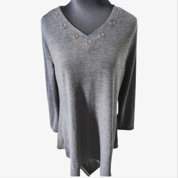 DOMANI Cotton Blend Tunic Top V Neck 3/4 Sleeve Grey Size XL NWT - Picture 1 of 7